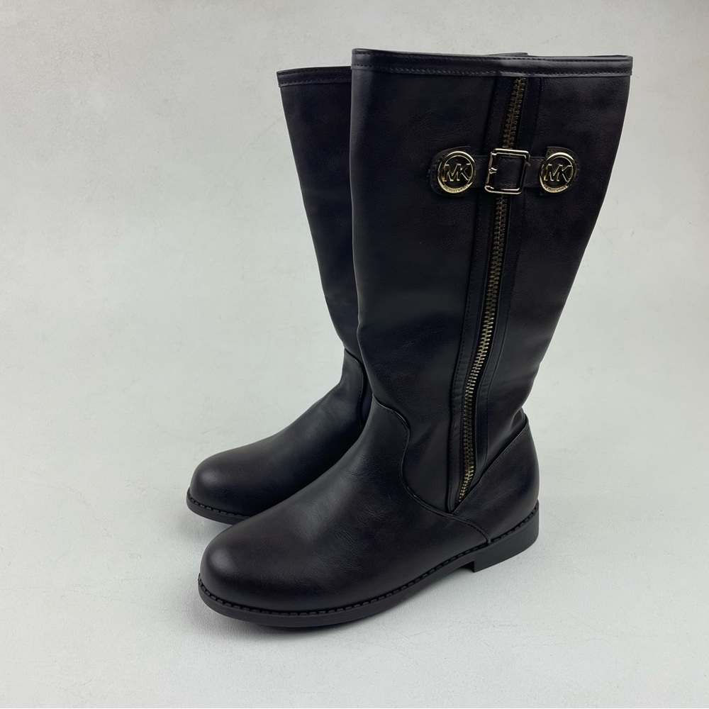 Michael Kors Brown Leather Calf High Zip Up BEXLEY Riding Boots MK Buckle